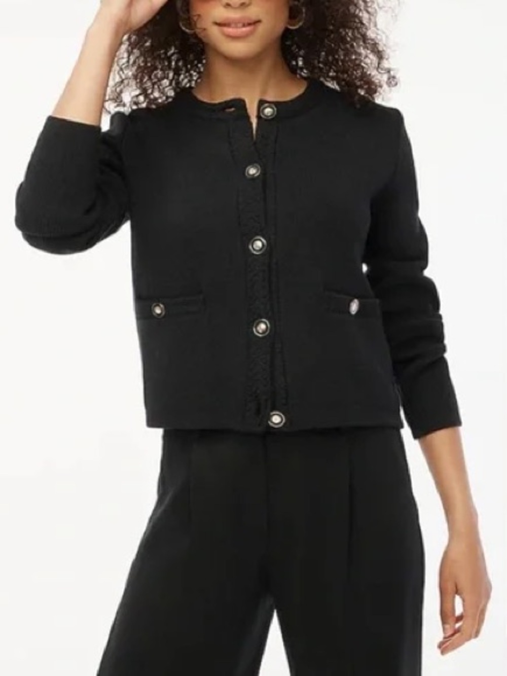 J Crew Factory Cotton Lady Jacket Black Small Old Money Preppy Cardigan Sweater